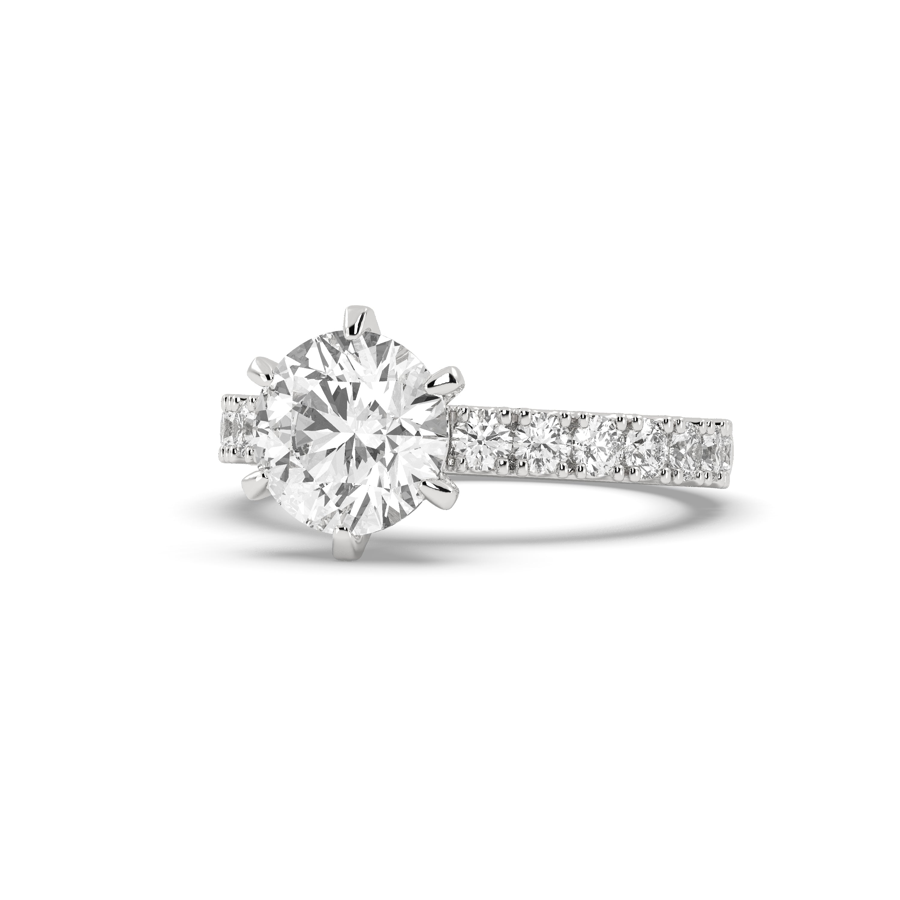 White Gold Studded 3.354 Carat Lab Grown Diamond Ring-E Color VS1 Clarity.